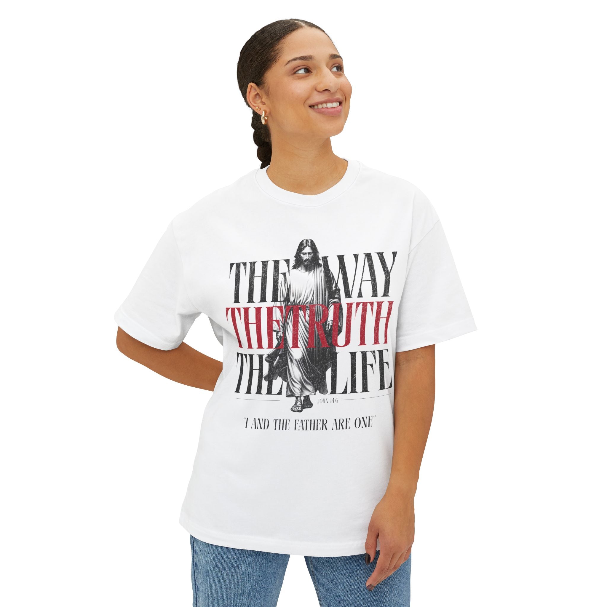 The Way, The Truth, The Life: White Unisex Oversized Tee